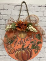 Harvest orange pumpkin Fall floral Berries Wall Door Porch sign round 14” New - £14.30 GBP