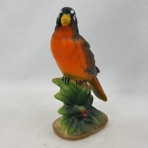 Robin Bird Figurine 4.75&quot; tall standing on green flower SBFQ6 - $6.95