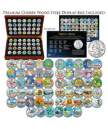 1999-2009 Complete COLORIZED State Quarters 56-Coin Set in Cherry Wood S... - £139.76 GBP
