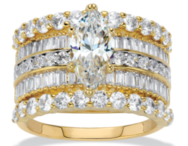 Marquise Round Cz Bridal Gp 3 Ring Set 14K Gold Sterling Silver 6 7 8 9 10 - £158.97 GBP