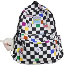 Fashion New Lady Lattice Travel Cartoon Bag Female Plaid Cute College Backpack T - £30.50 GBP