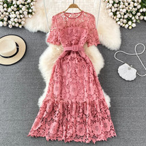Floral Lace Maxi Formal Yellow Dress Wedding Bridesmaid Prom Robe With Sleeve Pu - £61.07 GBP+