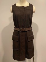 Akris Punto Dress Brown Ribbed Wool Sleeveless Leather Belt Pockets NWT 8 - £368.61 GBP