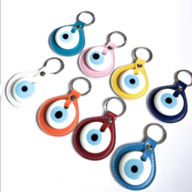 Evil Eye Key Rings Turkish Leather with Handmade Glass Blue Eye - £11.98 GBP