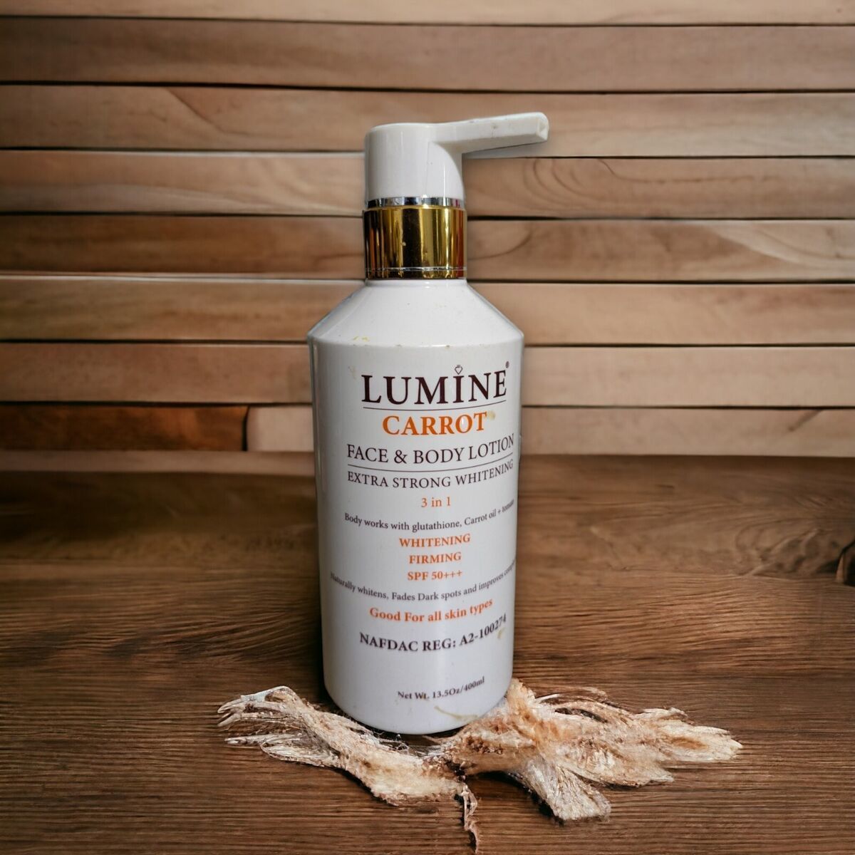 Lumine carrot body lotion 400ml, 3 in 1 glutathion + carrot oil+tomato Spf50+++
