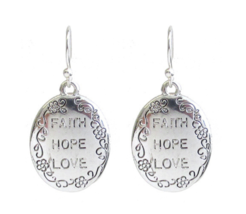 Faith Hope Love Oval Dangle Earrings Sterling Silver - £9.71 GBP