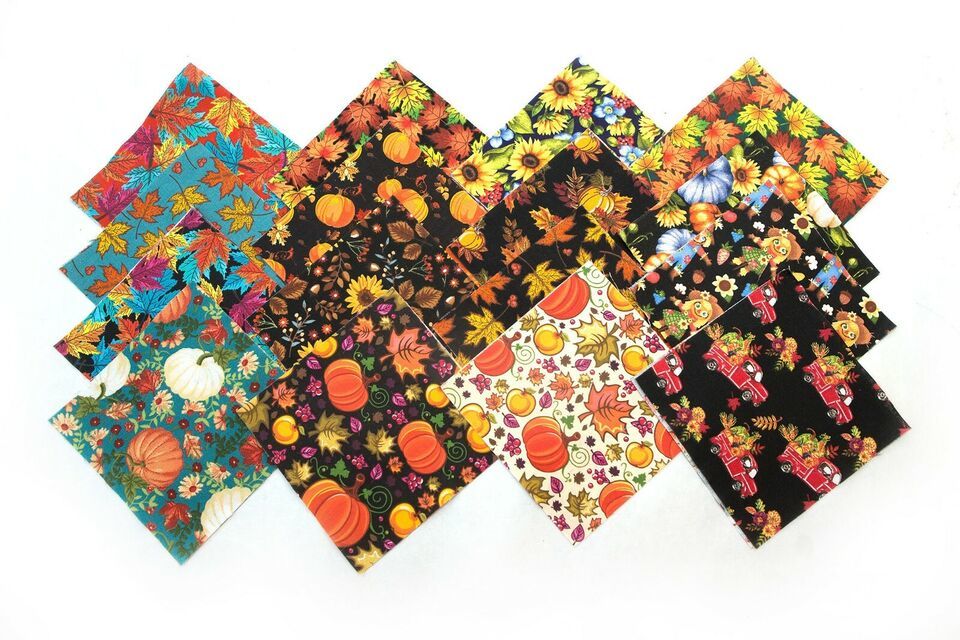 96 Pcs Harvest Fall Autumn Pre-Cut Charm Pack 5&quot; Squares 100% Cotton Fab... - $32.00
