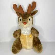 Christmas Reindeer Plush Vtg Tan Brown Heart Stuffed Animal 18&quot; Non Working - £13.19 GBP