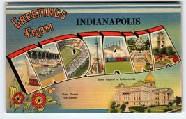 Greetings From Indianapolis Indiana Large Letter Linen Postcard Tichnor ... - $13.32