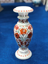 12&quot; White Marble Flower Vase Carnelian Precious Inlay Stone Hallway Gift Decors - £867.35 GBP