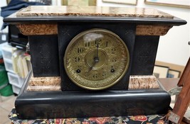 SETH THOMAS Adamantine Mantel Clock Black and Rose Brass Dail vgc - £246.80 GBP