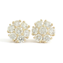 Round Cluster Flower Diamond Stud Earrings 14K Yellow Gold, 3.11 CTW - £4,178.21 GBP