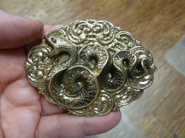 (B-SNAKE-100) Snake coiled wild snakes scrolled oval brass pin pendant brooch - $21.49