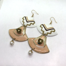 Vintage Enamel Earrings Southwest danglers Statement long Metal Boho Westerncore - £13.31 GBP