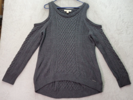 Michael Kors Sweater Women&#39;s XL Gray Knit Cotton Cold Shoulder Sleeve Round Neck - £21.90 GBP