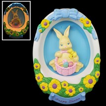 Vtg Easter Blow Mold Empire Bunny Rabbit 18&quot; Egg Basket of Flowers Light Up Glow - £77.44 GBP