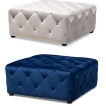 Square 40” Cocktail Ottoman Table Royal Blue Or Slate Gray Velvet Button Tufted - £311.69 GBP+