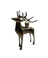 Vintage Brass Deer Reindeer Buck Candle Holder 8&quot; Christmas Taper MCM - £32.93 GBP