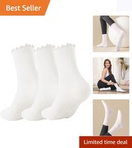 3 Pairs Non-Slip Ruffle Yoga Socks with Grips - Stylish Fitness Essential - $16.78