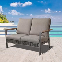 Patio Wicker Loveseat With Steel Frame And Removable Thick Beige, And Porch. - $159.93