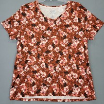 Croft Barrow Women Shirt Size XL Orange Preppy Floral Classic Short Sleeve Top - £11.51 GBP