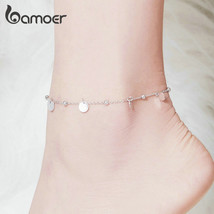 Silver Beads Anklets 925 Silver Geometric Minimalist Summer Fashion Foot Jewelry - £18.04 GBP