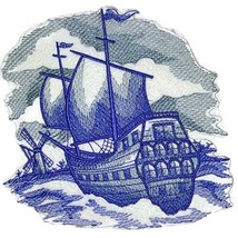 Custom and Unique Shades of Blue[ Delft Blue Sailing Ship ] Embroidered Iron on/ - £10.27 GBP