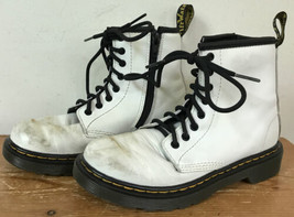 Doc Martens White Leather Lace Zip Up Childrens Girls Boys Boots US 1 EU 32 - $39.99