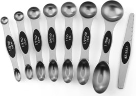 Magnetic Measuring Spoons Set, Dual Sided, Stainless Steel, Fits in Spice Jars,  - £24.77 GBP