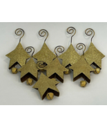 Vintage Metal Stars Jingle Bell Christmas Ornaments Gold Glitter 6&quot; Lot 8 - $22.00
