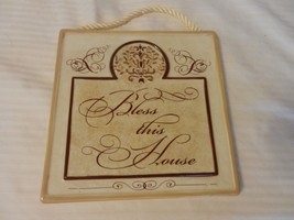 Ceramic Tile Wall Hanging Bless This House, Brown, White &amp; Tan - £23.90 GBP