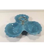 Vintage California Pottery Relish Candy Dish Turquoise & Gold Handle Chip Dip 41 - £15.97 GBP