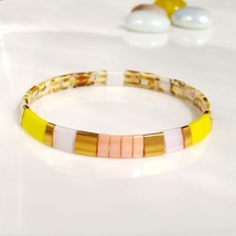 Yellow and pale rose tila bracelet,woman beaded stacking pink tile brace... - £16.40 GBP