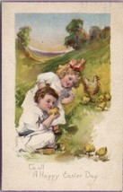 Easter Greetings by Lyman Powell Darling Children with Chicks Postcard W15 - £5.54 GBP