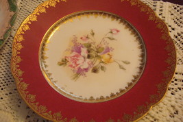 D &amp; C France Bernardeaud Higgins &amp; Seller plate red gold and flowers, c1920s ORI - £19.86 GBP