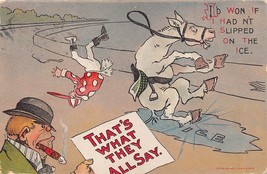 Dwig Comic Postcard Thats What They Say Jockey Horse Race Slip Ice Artis... - $9.89