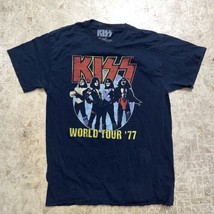 Kiss World Tour 77 Retro T-SHIRT Men&#39;s Medium Black Short Sleeve VINTAGE-STYLE - £10.17 GBP