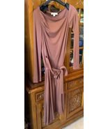 STEPHEN BURROWS Vtg 70s Asymmetrical Wrap DRESS Cashmere Brown Long Sleeve Sz. M - $425.83