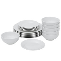 Kitchen White Porcelain Dinnerware Set 18Pcs Bowls Dinner Plates Service... - $64.59