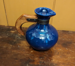 Vintage Calif Franciscan Ware (Gmb) El Patio Cobalt Blue Carafe Wood Handle Mcm - £30.43 GBP