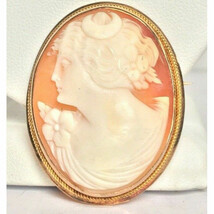 LARGE 14KT YELLOW GOLD CARVED SHELL CAMEO BROOCH SKY - $7,926.08 MXN
