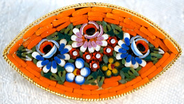 Italian Micro Mosaic Brooch / Pin with Flowers and Bright Colors - £20.74 GBP