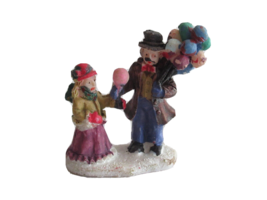 Christmas Village Figurine Peddler Man Selling Balloons to Girl Child 1.7&quot; - $8.55