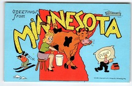 Greetings From Minnesota Women Milks Cow Flour Bag Ski Postcard Map Linen Kropp - £15.18 GBP