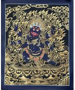 HAND PAINTED 6 ARM MAHAKALA BLACK N GOLD TIBETAN THANGKA PAINTING PROTEC... - $197.74