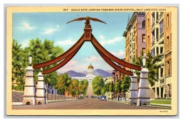 Eagle Gate Salt Lake City Utah UT Linen Postcard N19 - £1.51 GBP