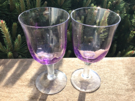 Sasaki Hawthorne Wine Glasses Lavender Color Top Clear Stems Set of (2) ... - $29.92