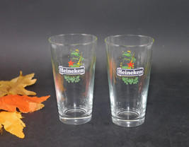 Pair of Heineken 60 Jaar New Year&#39;s half-pint beer glasses. Frog with horn. - £56.33 GBP