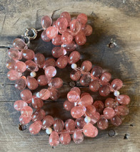 Pink Cherry Quartz Glass Grape Teardrop Shaped Beaded Necklace Freshwater Pearls - $75.00