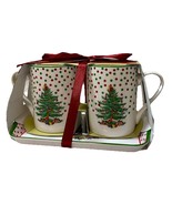 Spode Christmas Tree Mug Set w Melamine Tray Polka Dots NWT Gift Ceramic... - $461.34 MXN